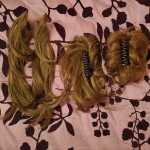 Lot Of 2 Bendable Hair Piece Wires & 2 Hair Piece Claw Clips- Brown